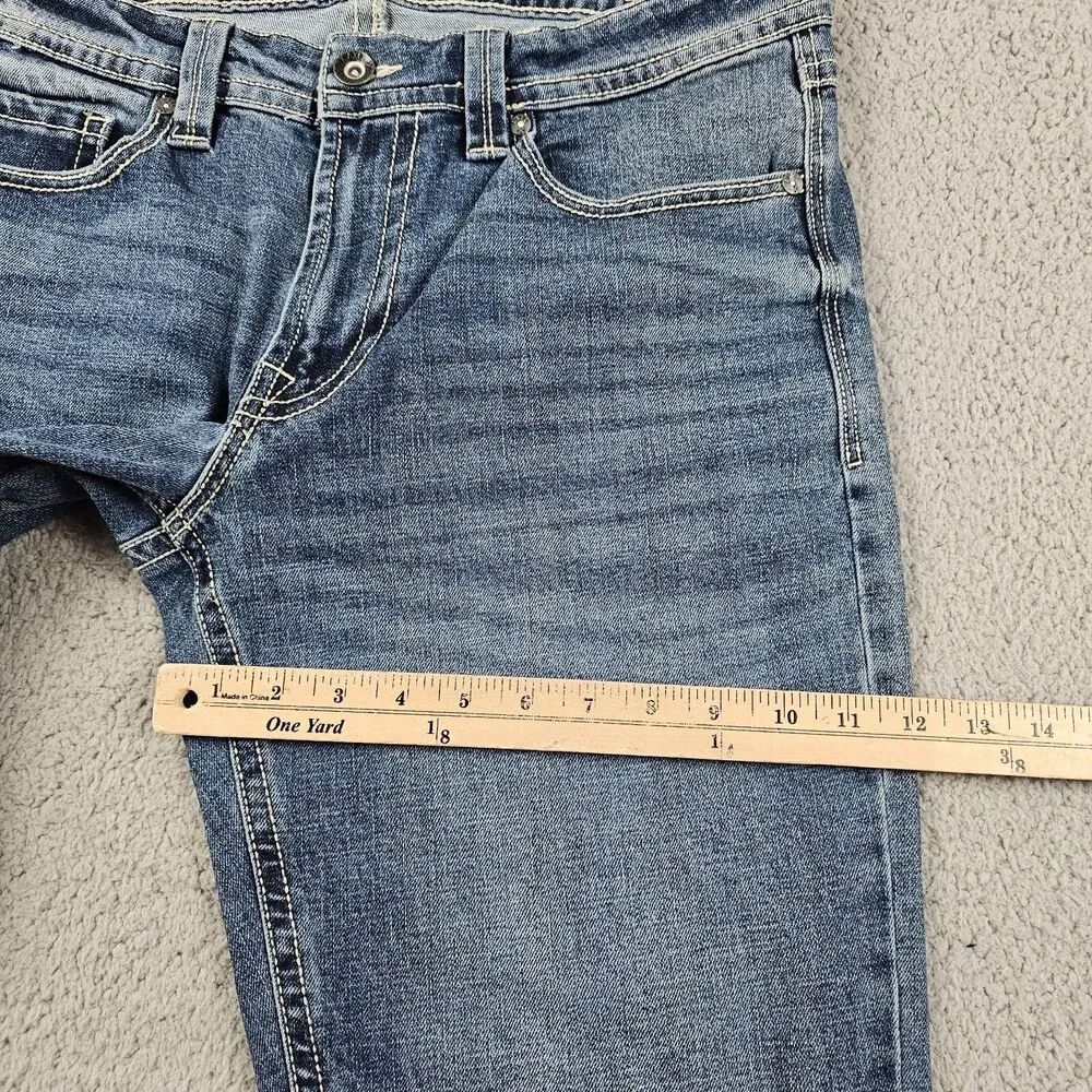 TK Axel Jeans Mens 35x28* Blue Denim Slim Boot Rocker Cowboy Biker Distressed